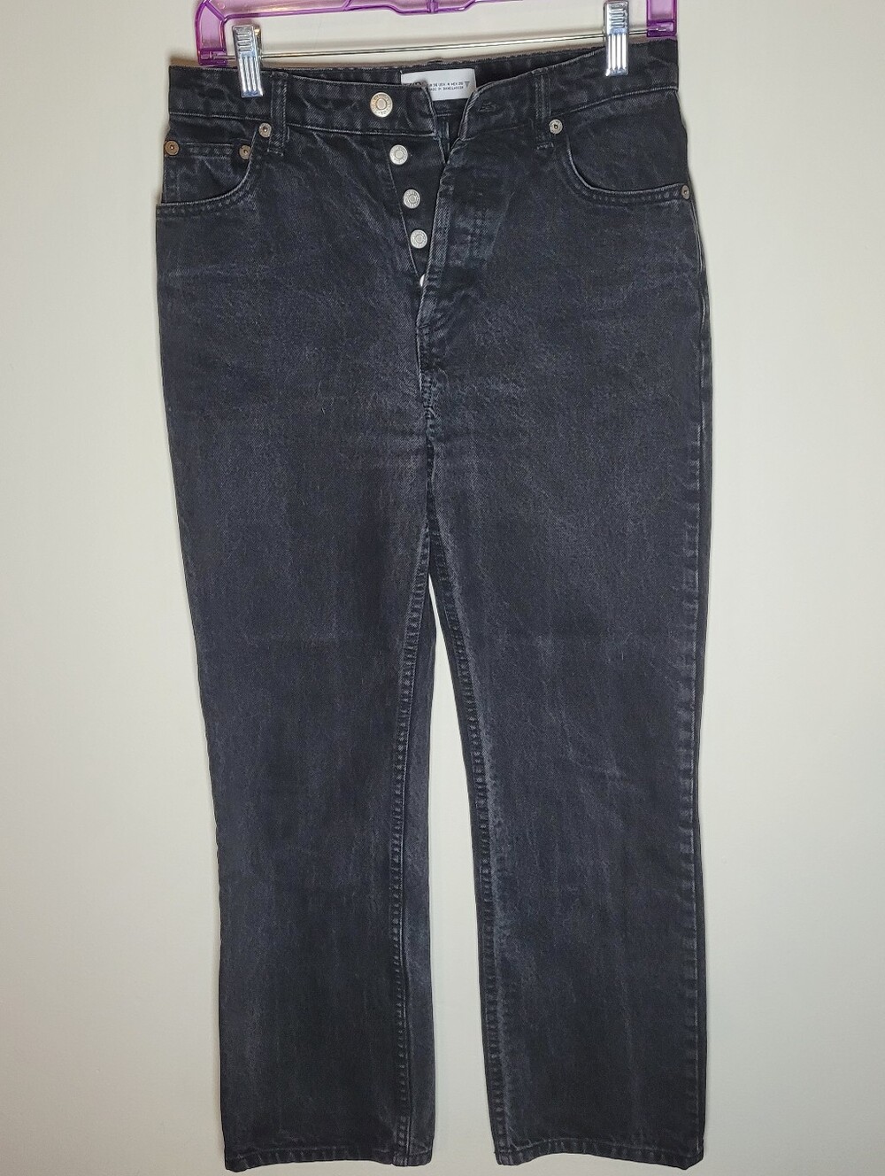Zara Black Straight-Leg Button-Fly Jeans Size 4 Y2K Cotton
